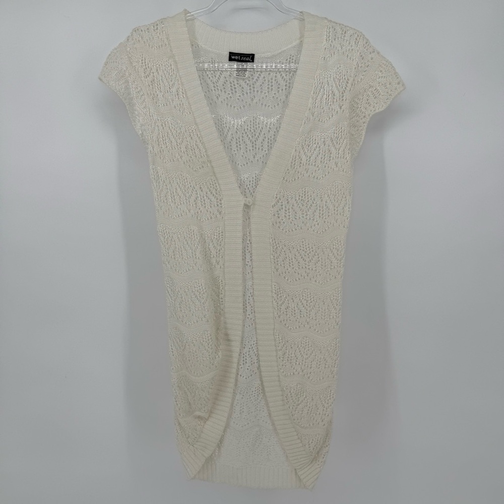 Vintage Y2K Wet Seal Crochet Duster Cardigan Medium 2000s Fairy Mermaidcore M